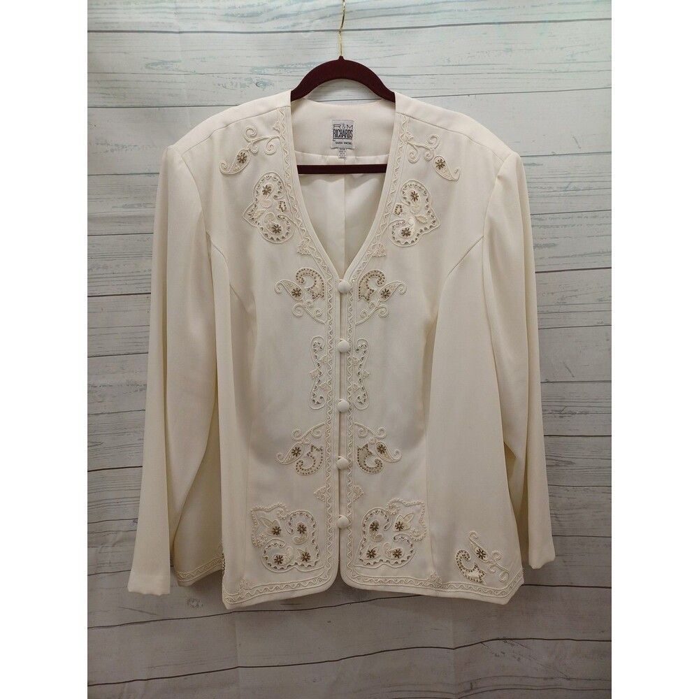 R&M Richards Womens Blazer Jacket Plus Sz 30W Beaded Embellished